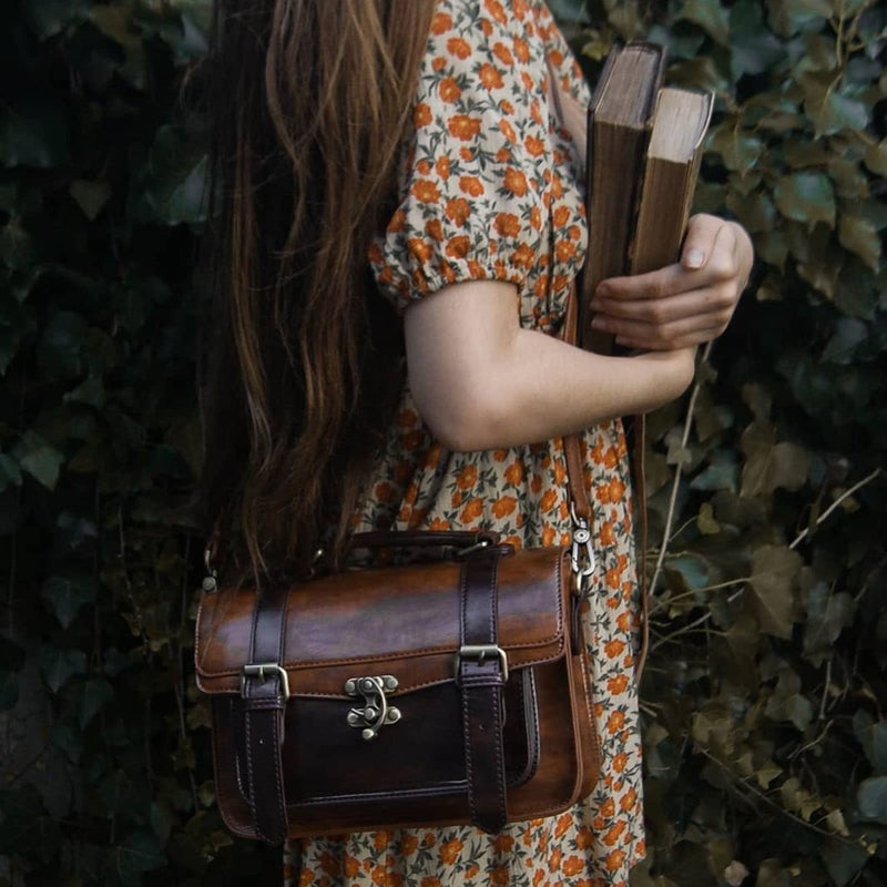 ECOSUSI Women PU Leather Satchel Purse Vintage Small Crossbody Messenger Bag Work Cross-body Bag, Coffee - Image 2