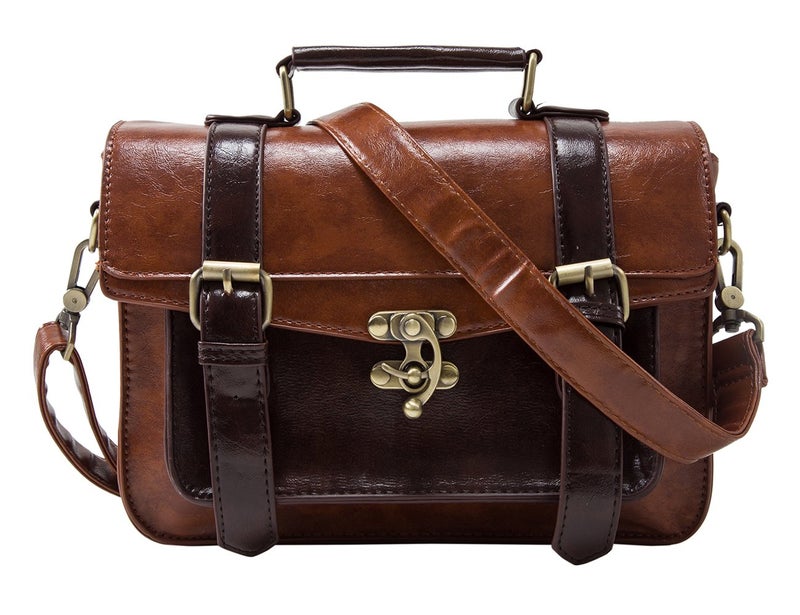 ECOSUSI Women PU Leather Satchel Purse Vintage Small Crossbody Messenger Bag Work Cross-body Bag, Coffee - Image 1
