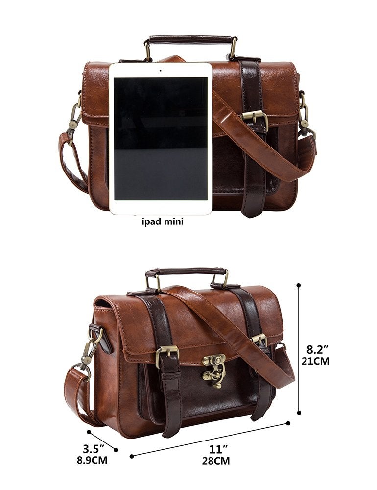 ECOSUSI Women PU Leather Satchel Purse Vintage Small Crossbody Messenger Bag Work Cross-body Bag, Coffee - Image 5