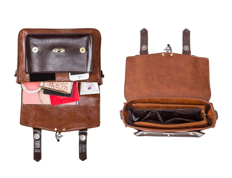 ECOSUSI Women PU Leather Satchel Purse Vintage Small Crossbody Messenger Bag Work Cross-body Bag, Coffee - Image 4