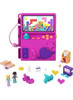 Polly Pocket Compact Playset Race & Rock Arcade With 2 Micro Dolls & Accessories Travel Toys With Surprise Reveals  - Image 1