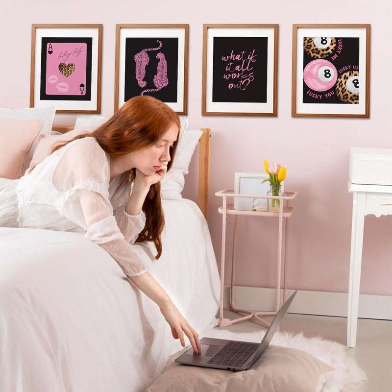 ETVISO Pink and Black Room Decor, Trendy Retro Y2K Cheetah Lucky 8 Ball Wall Art Prints Set of 4, What If It All Works Out Positive Affirmations Wall Decor for Girls Dorm Bedroom 8x10(Unframed) - Image 2