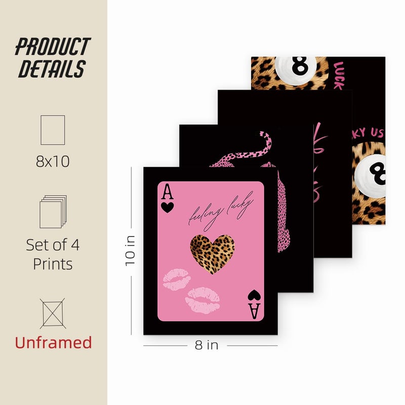 ETVISO Pink and Black Room Decor, Trendy Retro Y2K Cheetah Lucky 8 Ball Wall Art Prints Set of 4, What If It All Works Out Positive Affirmations Wall Decor for Girls Dorm Bedroom 8x10(Unframed) - Image 4