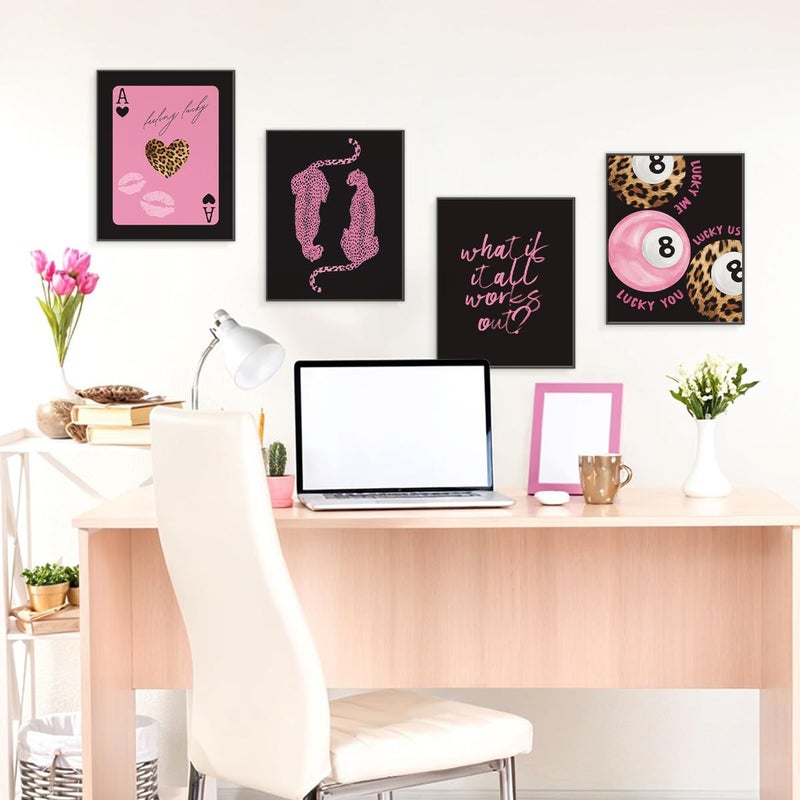 ETVISO Pink and Black Room Decor, Trendy Retro Y2K Cheetah Lucky 8 Ball Wall Art Prints Set of 4, What If It All Works Out Positive Affirmations Wall Decor for Girls Dorm Bedroom 8x10(Unframed) - Image 3