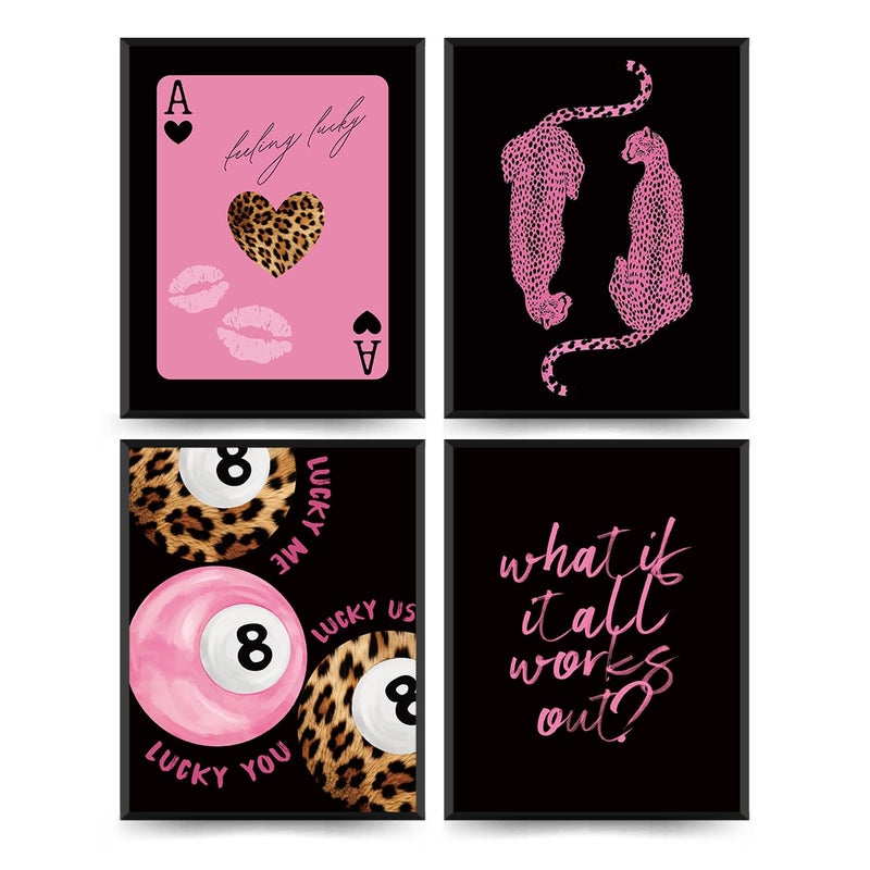 ETVISO Pink and Black Room Decor, Trendy Retro Y2K Cheetah Lucky 8 Ball Wall Art Prints Set of 4, What If It All Works Out Positive Affirmations Wall Decor for Girls Dorm Bedroom 8x10(Unframed) - Image 1