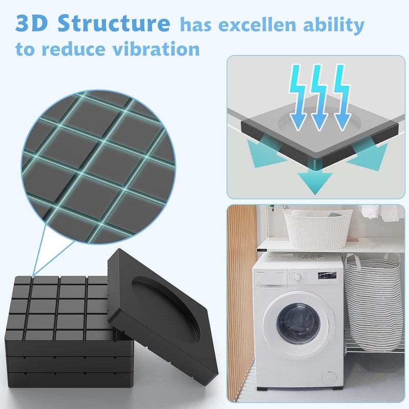 SEISSO Anti Vibration Pads for Washing Machine, Anti Vibration Pads Prevent Washer & Dryer Moving Shaking Walking, Noise Dampening Anti Vibration Washing Machine Support, Shock Absorbing Mat-Square - Image 5