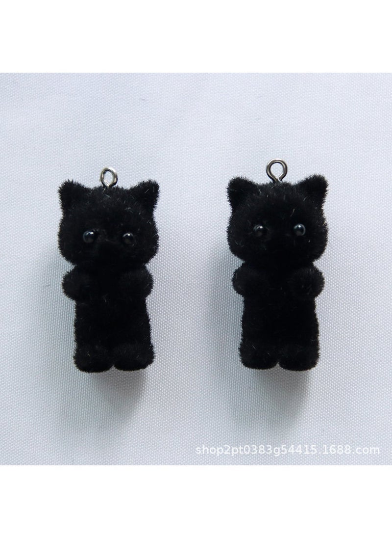 Generic 3D resin flocking cute cat pendant diy handmade earring car accessories material wholesale black
