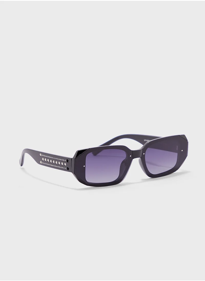 جينجر Polarized Rectangular Len Sunglasses With Stud Arm