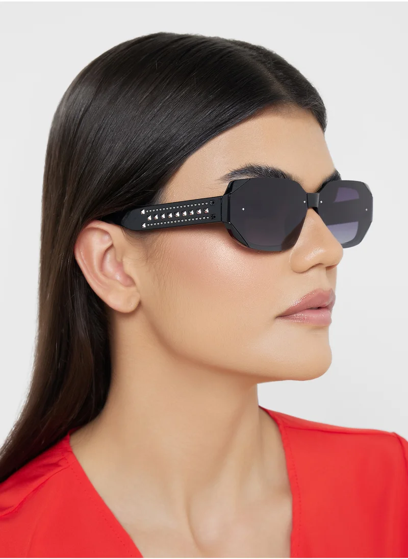 Ginger Polarized Rectangular Len Sunglasses With Stud Arm