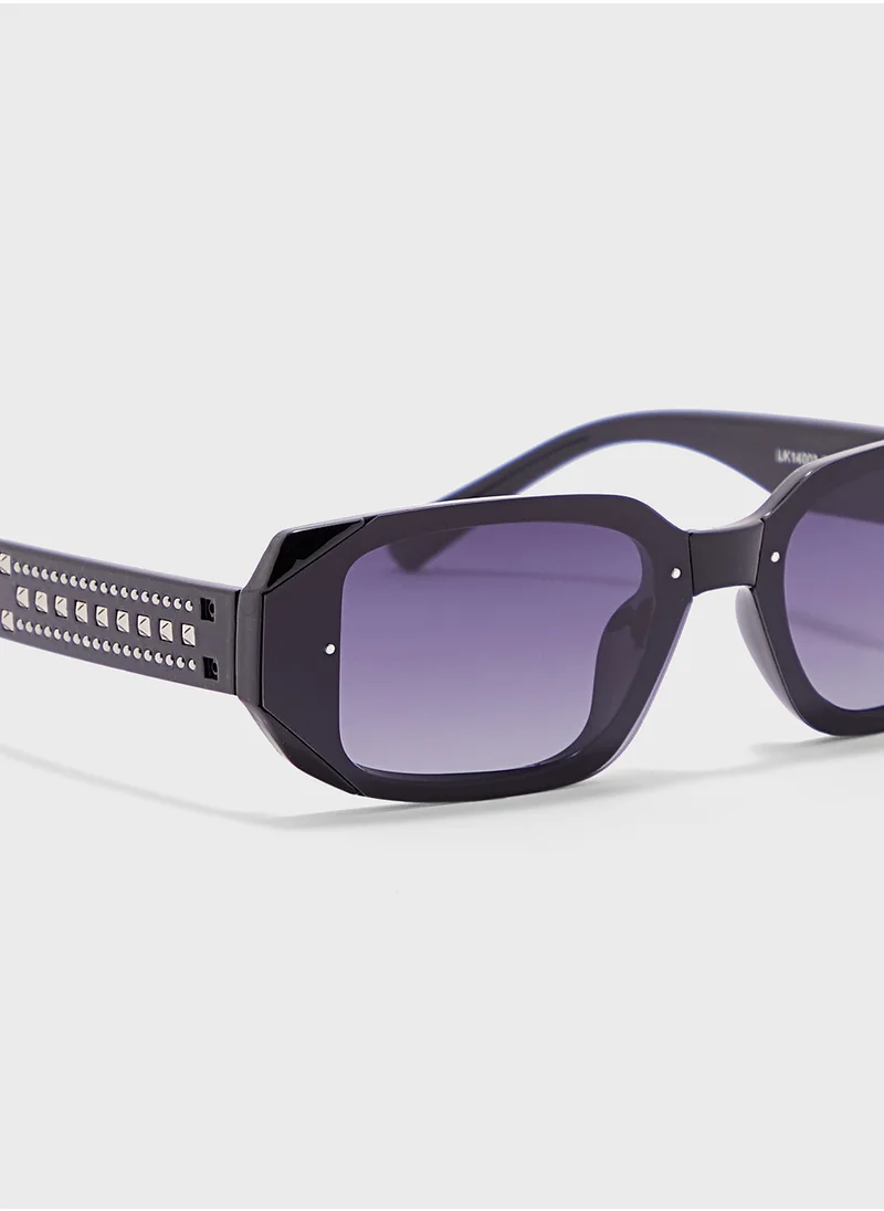 Ginger Polarized Rectangular Len Sunglasses With Stud Arm
