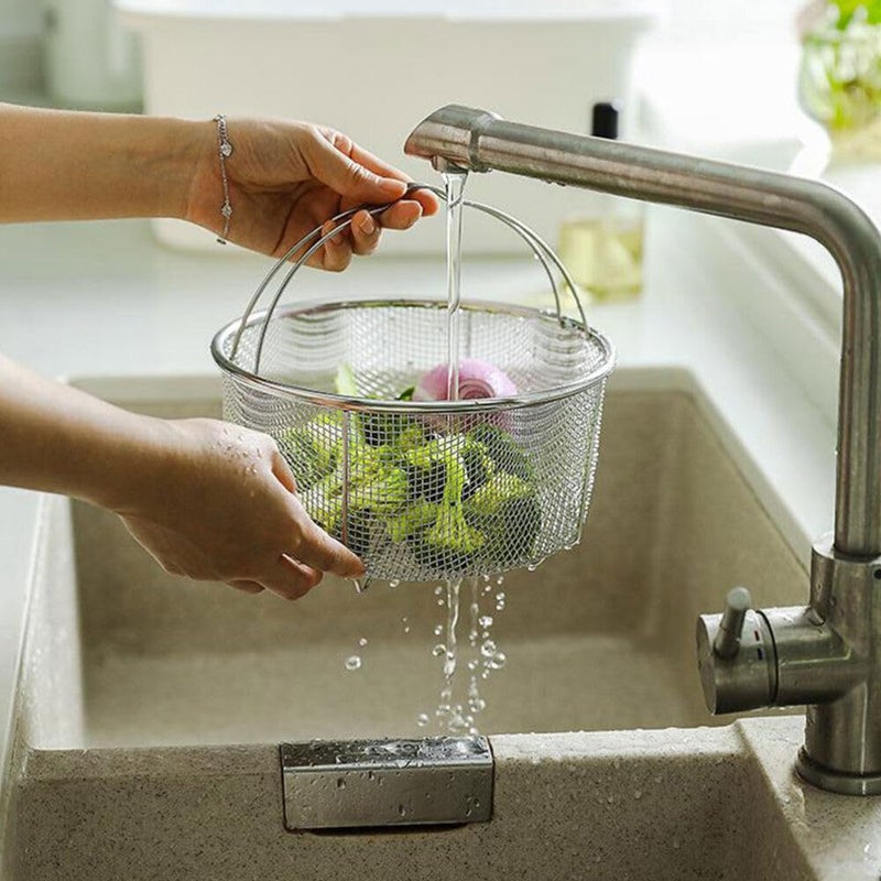 Gyanadh Steam Basket Rinse Deep Frying Basket Cook Deep Fry Boiling Steaming Colander Rinse Solid Stainless Steel Net Basket Multi Functional Kitchen Cooking Tool - Image 3