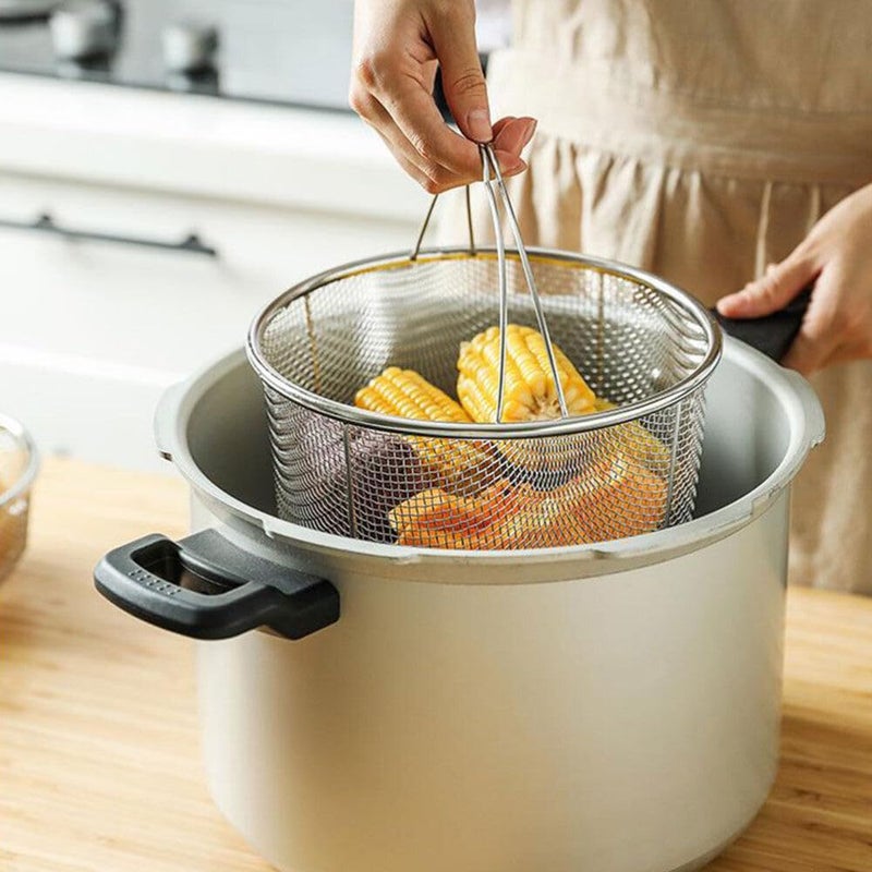Gyanadh Steam Basket Rinse Deep Frying Basket Cook Deep Fry Boiling Steaming Colander Rinse Solid Stainless Steel Net Basket Multi Functional Kitchen Cooking Tool - Image 4