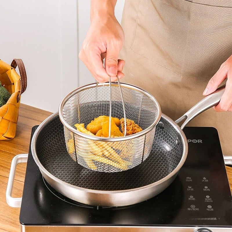 Gyanadh Steam Basket Rinse Deep Frying Basket Cook Deep Fry Boiling Steaming Colander Rinse Solid Stainless Steel Net Basket Multi Functional Kitchen Cooking Tool - Image 5