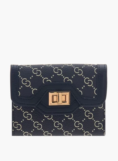 Celeste Women Monogram Detail Bi-Fold Wallet with Lock Clasp Closure