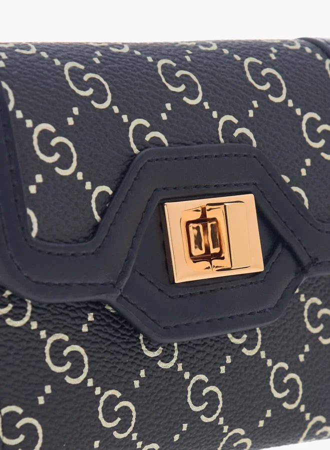 Celeste Women Monogram Detail Bi-Fold Wallet with Lock Clasp Closure