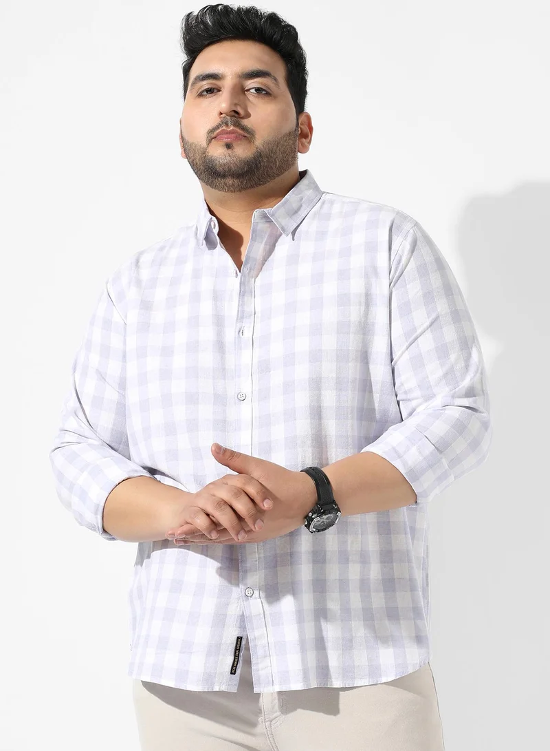 انستافاب بلس قميص رجالي كاجوال ذو مربعات أبيض وأزرق بقصة عادية