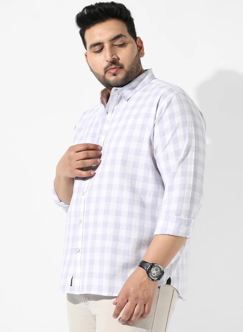 Instafab Plus  Men's White & Blue Checkered Regular Fit Casual Shirt for Men | Best Price UAE
