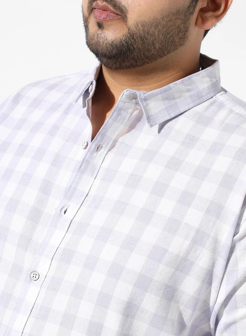 Instafab Plus  Men's White & Blue Checkered Regular Fit Casual Shirt for Men | Best Price UAE