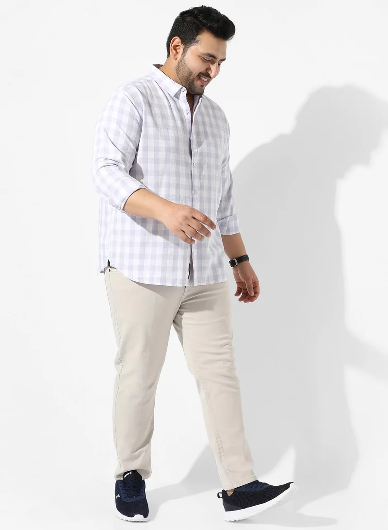 Instafab Plus  Men's White & Blue Checkered Regular Fit Casual Shirt for Men | Best Price UAE