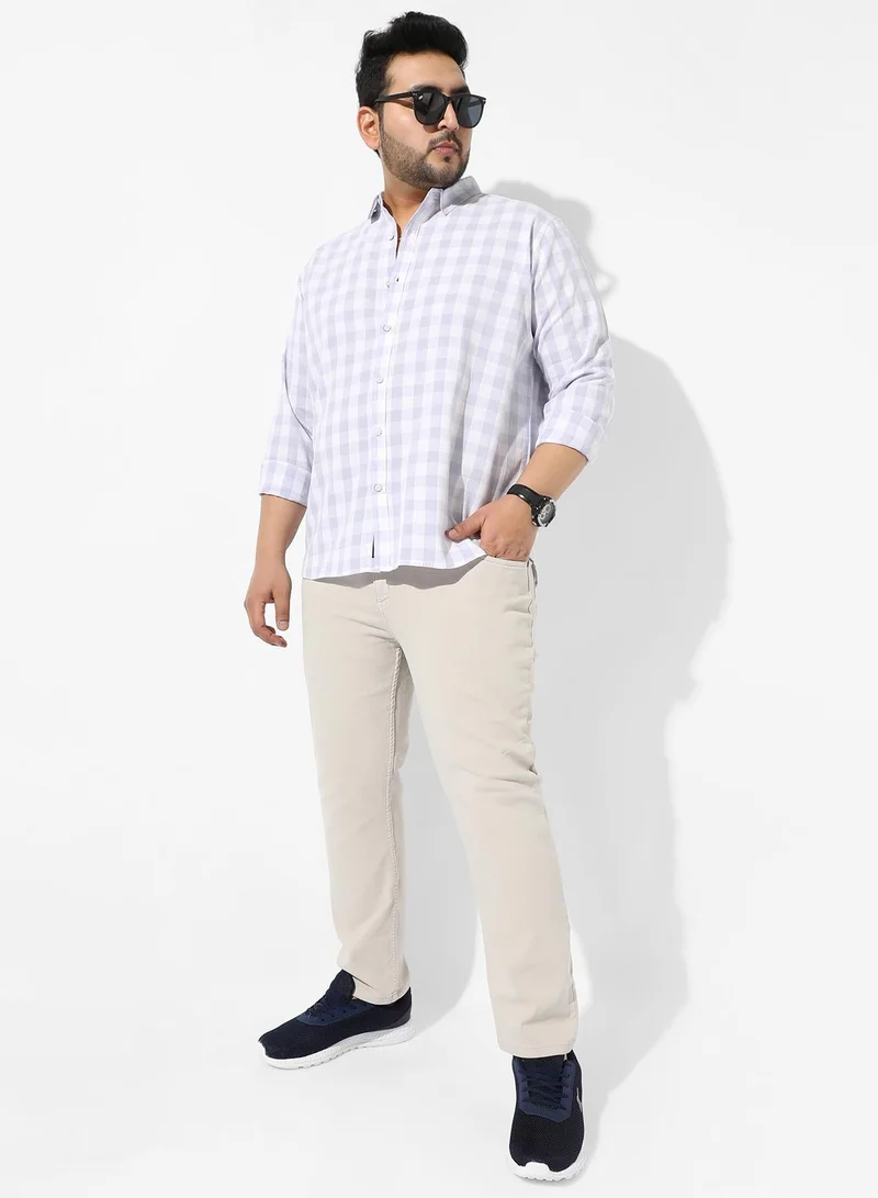 Instafab Plus  Men's White & Blue Checkered Regular Fit Casual Shirt for Men | Best Price UAE