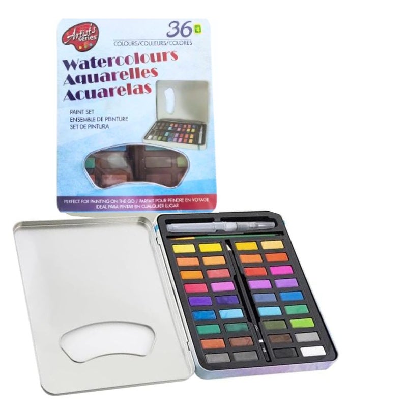 ARROLLIANT Fine Art Watercolour Set | Watercolour Box with 36 Vivid Colours, Brush, Pencil & Watercolour Brush pen| for Art, Hobby, School, Illustrations & More | in Handy Carrying Box - Image 1