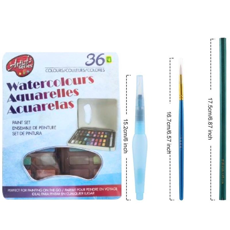 ARROLLIANT Fine Art Watercolour Set | Watercolour Box with 36 Vivid Colours, Brush, Pencil & Watercolour Brush pen| for Art, Hobby, School, Illustrations & More | in Handy Carrying Box - Image 2