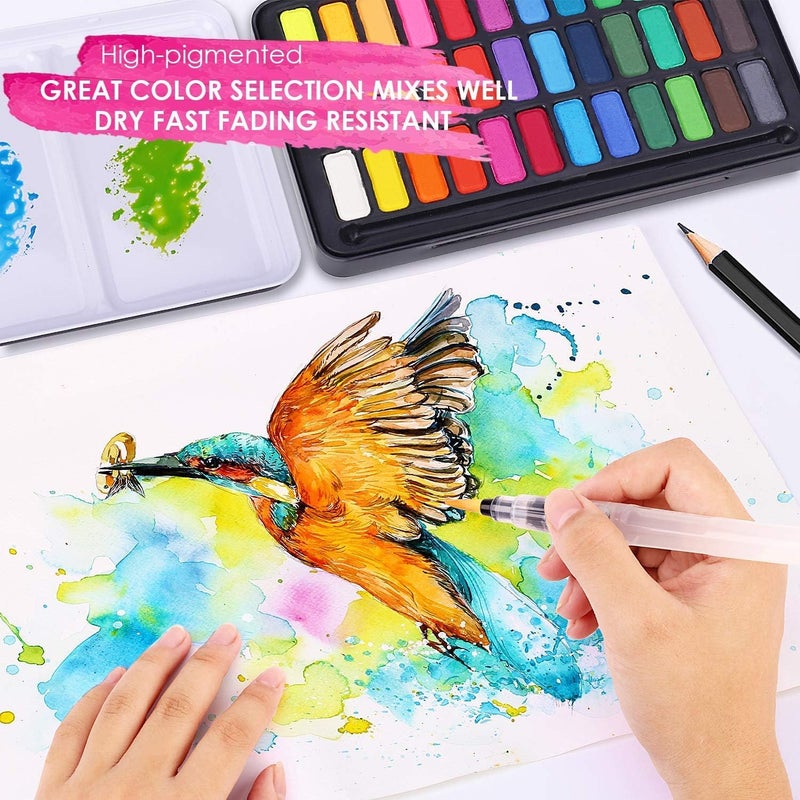 ARROLLIANT Fine Art Watercolour Set | Watercolour Box with 36 Vivid Colours, Brush, Pencil & Watercolour Brush pen| for Art, Hobby, School, Illustrations & More | in Handy Carrying Box - Image 4