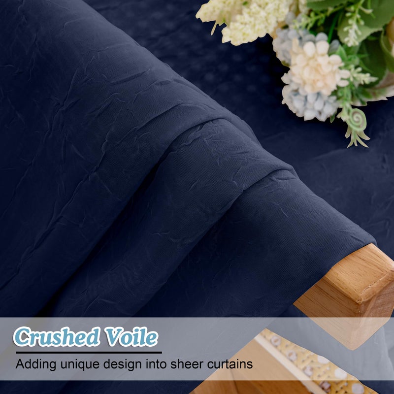 Chyhomenyc Crushed Sheer Navy Blue Curtains 84 Inch Length 2 Panels  Light Filtering Solid Crinkle Voile Lightweight Rod Pocket Sheer Curtian for Bedroom Living Room  Each 42Wx84L Inches - Image 3