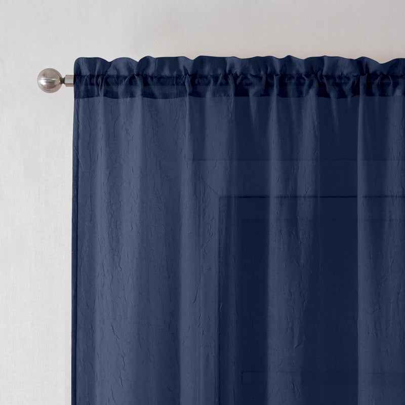 Chyhomenyc Crushed Sheer Navy Blue Curtains 84 Inch Length 2 Panels  Light Filtering Solid Crinkle Voile Lightweight Rod Pocket Sheer Curtian for Bedroom Living Room  Each 42Wx84L Inches - Image 1