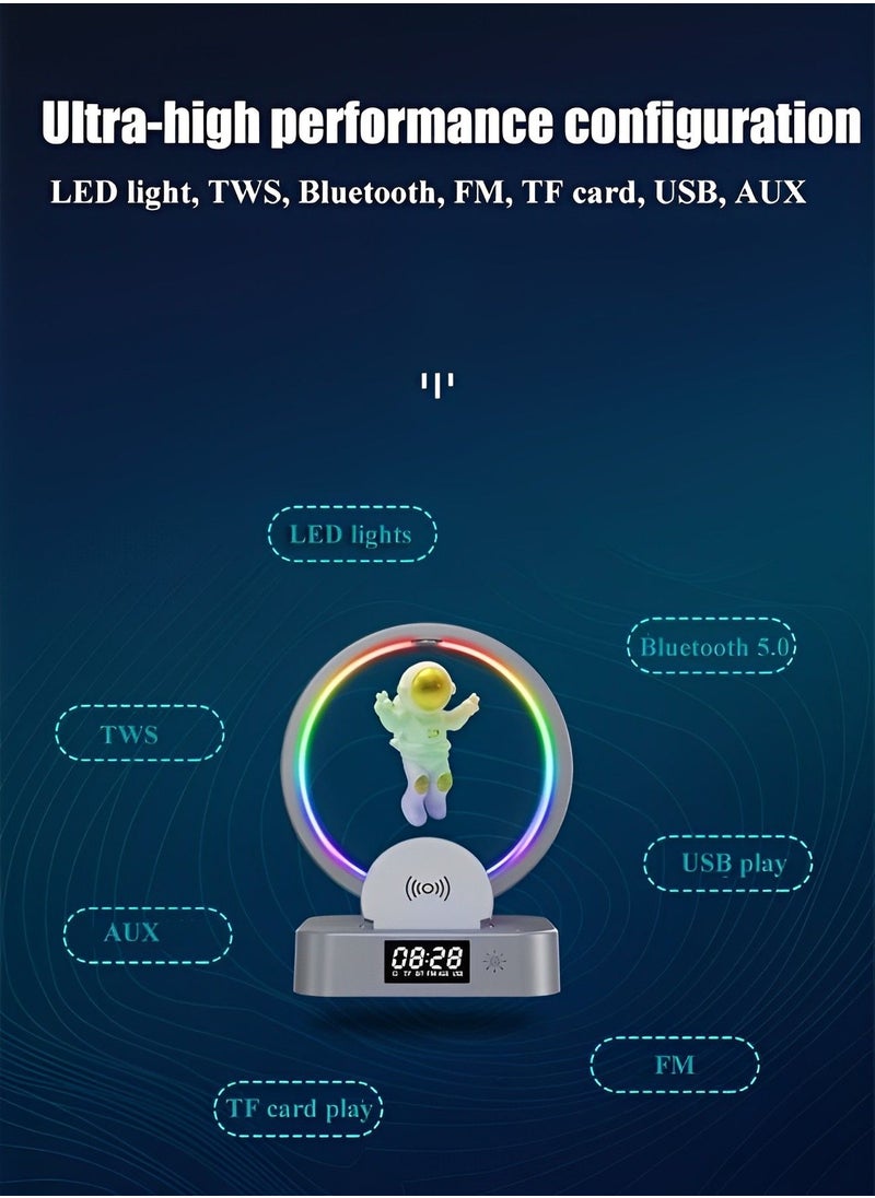 Generic - Multifunctional Wireless Charger Alarm Clock Bluetooth Speaker APP Control RGB Night Light Charging Station for Android & IOS - Image 1