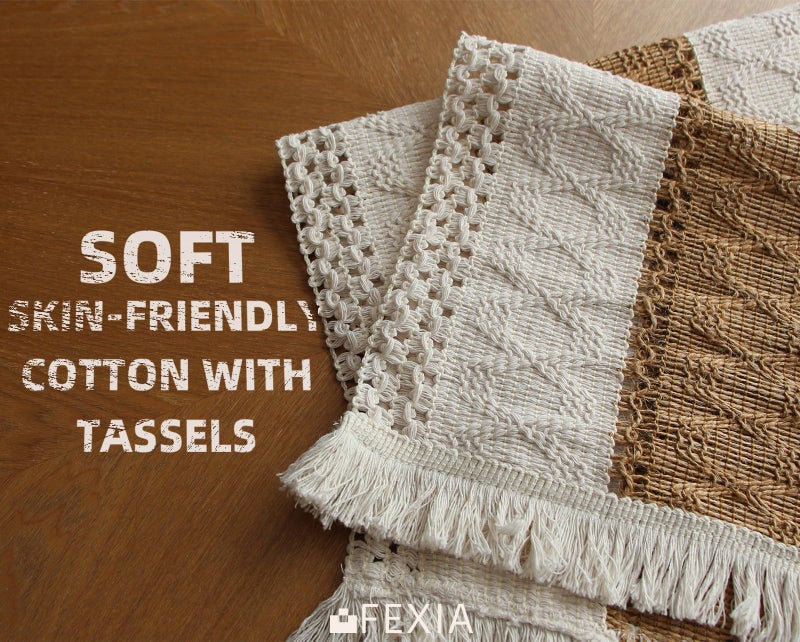 FEXIA Boho Placemats Set of 4, Macrame Table Decor Farmhouse Style Placemats in Natural Cotton Burlap, for Kitchen and Dining Table Centerpiece Home Decorations - Image 4