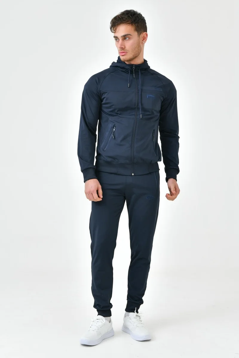 Cramp Sport Navy Blue Hooded Zippered Standard Pattern Cuffed Leg Men's Tracksuit