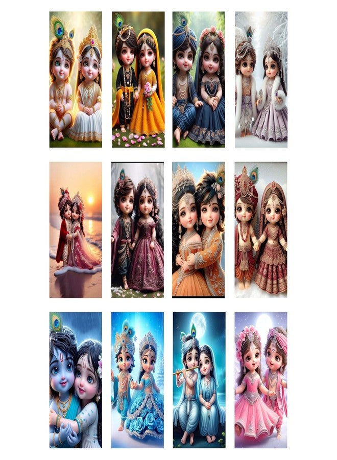 Posters Inc Set of 12 Positive Vibes Baby Radha Krishna Wallpaper Sticker, Cute Baby Poster for Pregnant Women Couple, HD Quality Print on 300 GSM A4 Size 8*12 Inch, Glue Dots Included, Baby God Radha Krishna Posters for Wall - Image 1