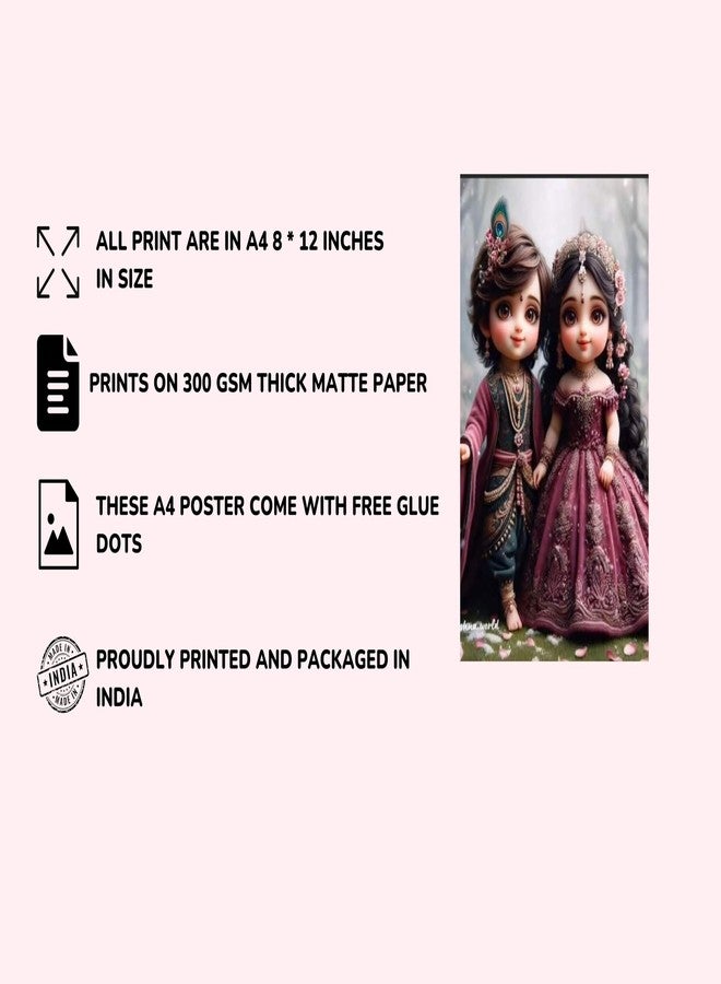 Posters Inc Set of 12 Positive Vibes Baby Radha Krishna Wallpaper Sticker, Cute Baby Poster for Pregnant Women Couple, HD Quality Print on 300 GSM A4 Size 8*12 Inch, Glue Dots Included, Baby God Radha Krishna Posters for Wall - Image 4