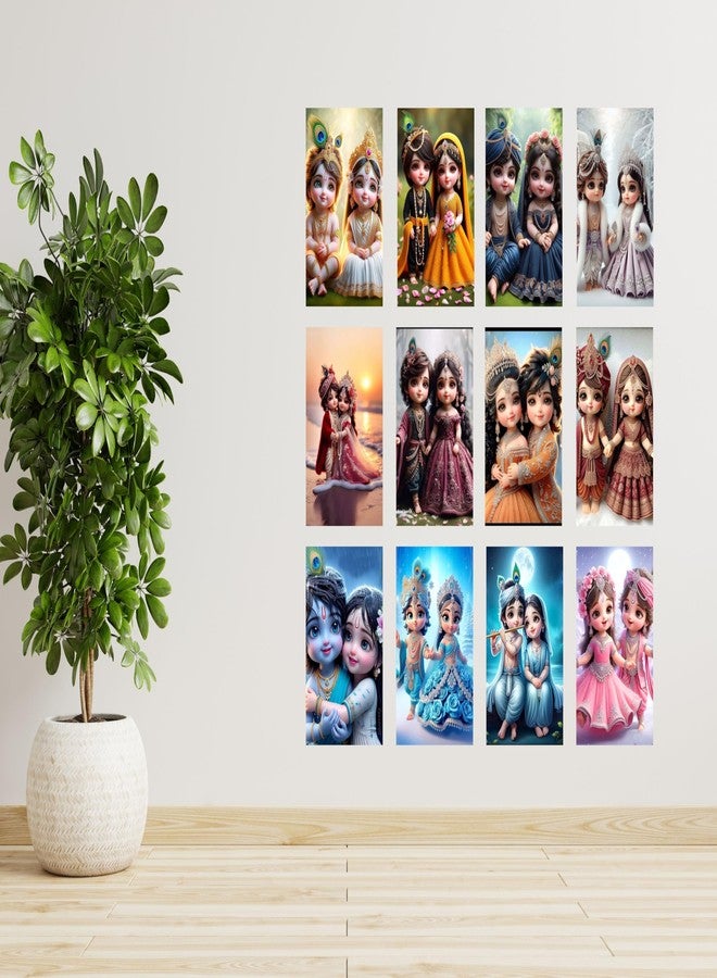 Posters Inc Set of 12 Positive Vibes Baby Radha Krishna Wallpaper Sticker, Cute Baby Poster for Pregnant Women Couple, HD Quality Print on 300 GSM A4 Size 8*12 Inch, Glue Dots Included, Baby God Radha Krishna Posters for Wall - Image 2