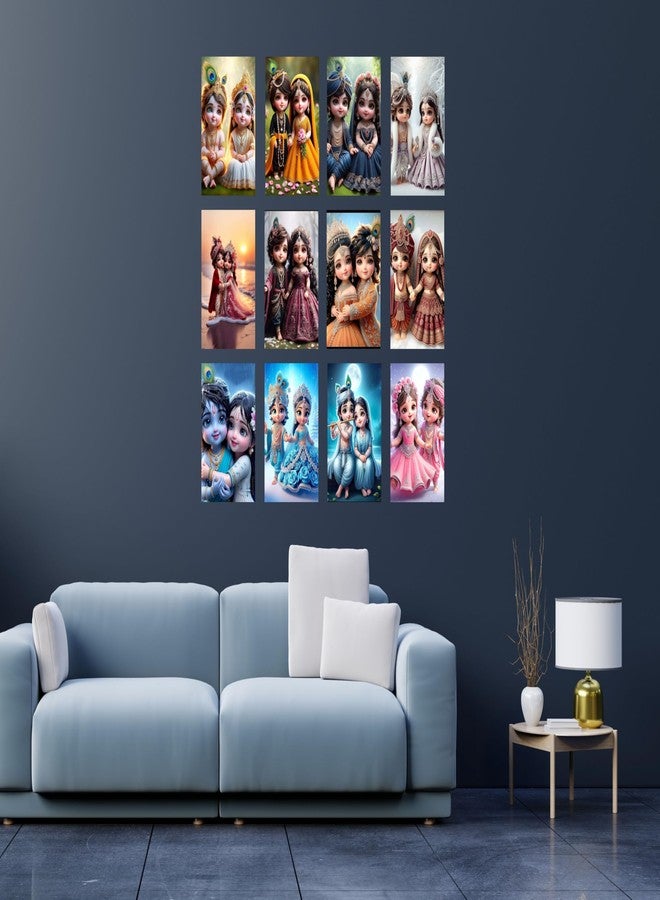 Posters Inc Set of 12 Positive Vibes Baby Radha Krishna Wallpaper Sticker, Cute Baby Poster for Pregnant Women Couple, HD Quality Print on 300 GSM A4 Size 8*12 Inch, Glue Dots Included, Baby God Radha Krishna Posters for Wall - Image 3