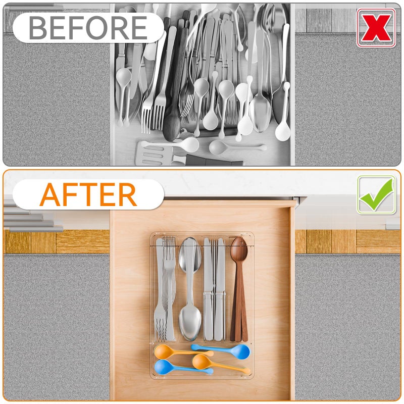 Yieach Clear Silverware Organizer with Lid - 9 inch Wide - Small Silverware Drawer Organizer & Tray and Utensil Drawer Organizers with Lid,BPA Free Plastic Flatware Drawers Organizers for Fork,Spoon - Image 4