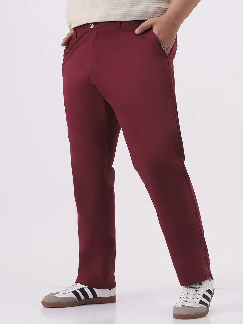 أوربانو فاشن Urbano Plus Men's Dark Maroon Cotton Regular Fit Casual Chinos Trousers Stretch
