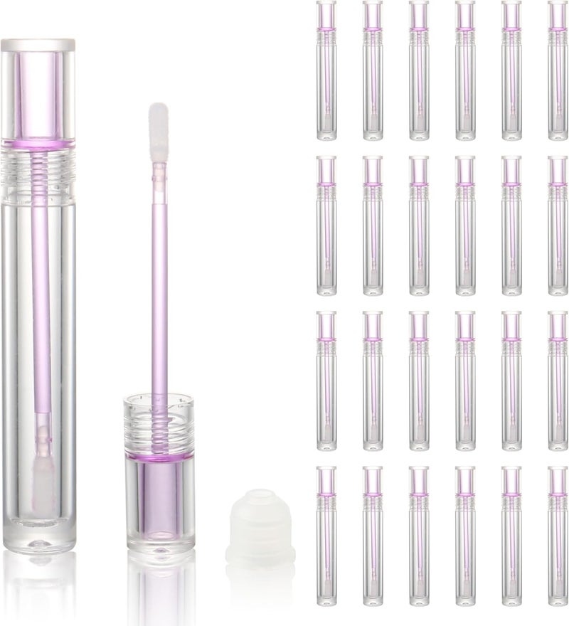 COSIDEA 25pcs Empty Round Clear 4ml 013oz lip gloss tubes with soft silicon tip Purple wand transparent Lipgloss tube containers for lip oil packing