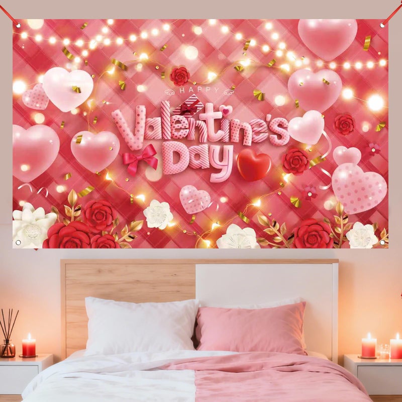 Zeptrix Happy Valentines Day Banner Valentines Day Backdrop for Photography Valentine's Party Decorations Valentine Birthday Indoor Outdoor Holiday Background Home Wall Garage Door Party Supplies 71x43 Inch - Image 4
