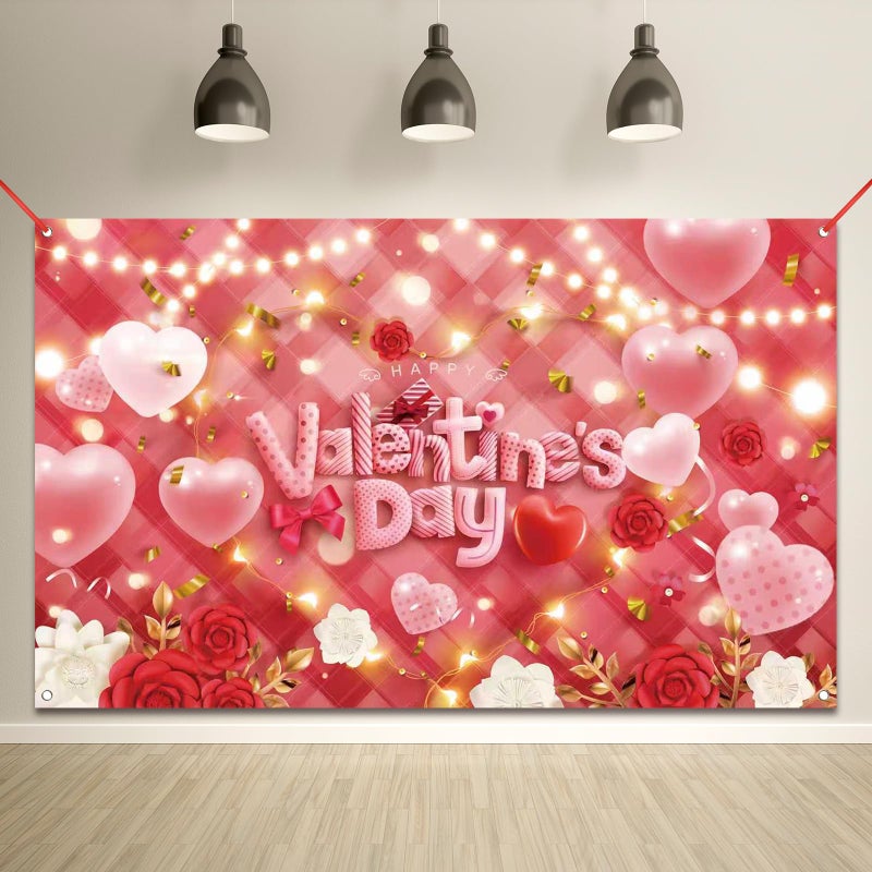 Zeptrix Happy Valentines Day Banner Valentines Day Backdrop for Photography Valentine's Party Decorations Valentine Birthday Indoor Outdoor Holiday Background Home Wall Garage Door Party Supplies 71x43 Inch - Image 1