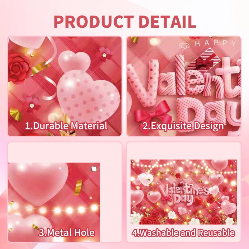 Zeptrix Happy Valentines Day Banner Valentines Day Backdrop for Photography Valentine's Party Decorations Valentine Birthday Indoor Outdoor Holiday Background Home Wall Garage Door Party Supplies 71x43 Inch - Image 3