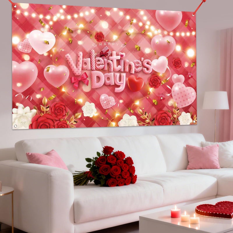 Zeptrix Happy Valentines Day Banner Valentines Day Backdrop for Photography Valentine's Party Decorations Valentine Birthday Indoor Outdoor Holiday Background Home Wall Garage Door Party Supplies 71x43 Inch - Image 5