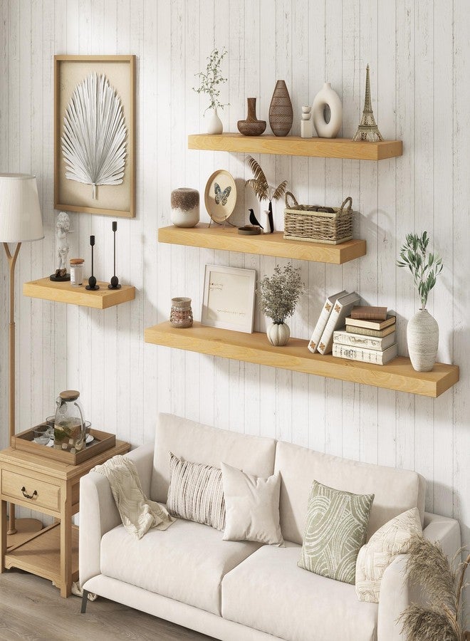 Marsmiles 20 Inch Floating Shelves | 9.3 Inch Deep Natural Wood Wall Shelves Set of 2 | Rustic Reclaimed Wood Shelves for Room Wall | Farmhouse Floating Shelves for Living Room Bathroom - Image 2