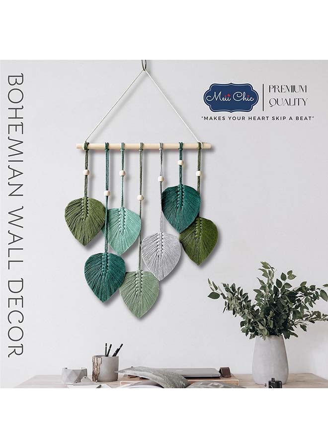 Antikiano Macrame feather Wall Hanging Boho Leaves Macrame Tapestry Wall Decor Handmade green - Image 2