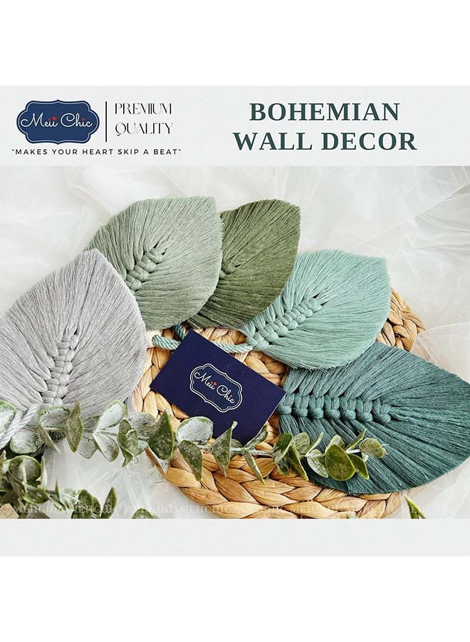 Antikiano Macrame feather Wall Hanging Boho Leaves Macrame Tapestry Wall Decor Handmade green - Image 4