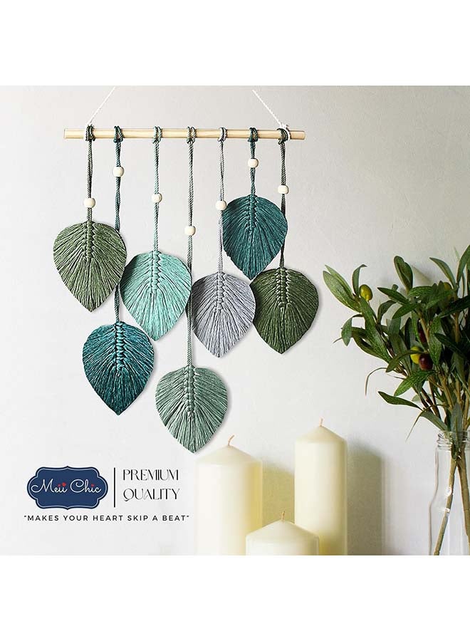 Antikiano Macrame feather Wall Hanging Boho Leaves Macrame Tapestry Wall Decor Handmade green - Image 3