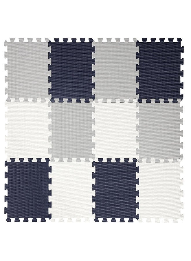 Easy Playhouse: 12 Soft Foam Floor Puzzle Tiles - Black-Grey-White - 12" Interlocking Mat Pieces (4'x3'), Nursery, Playroom, Gym, Children & Adults - Image 1