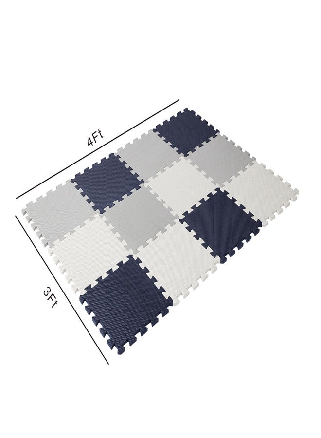Easy Playhouse: 12 Soft Foam Floor Puzzle Tiles - Black-Grey-White - 12" Interlocking Mat Pieces (4'x3'), Nursery, Playroom, Gym, Children & Adults - Image 3