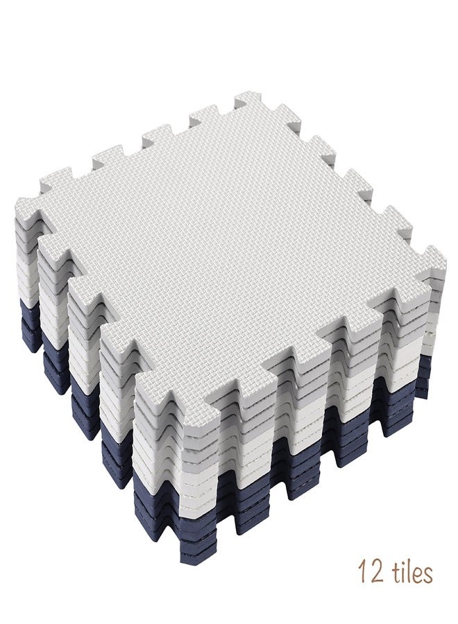 Easy Playhouse: 12 Soft Foam Floor Puzzle Tiles - Black-Grey-White - 12" Interlocking Mat Pieces (4'x3'), Nursery, Playroom, Gym, Children & Adults - Image 2